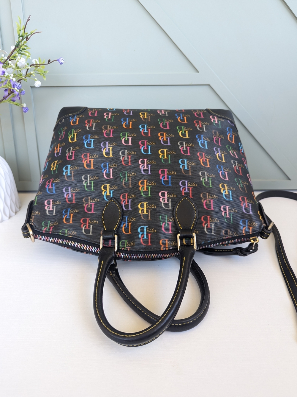 Dooney & Bourke Black Multicolor Logo Satchel - Picture 9 of 14